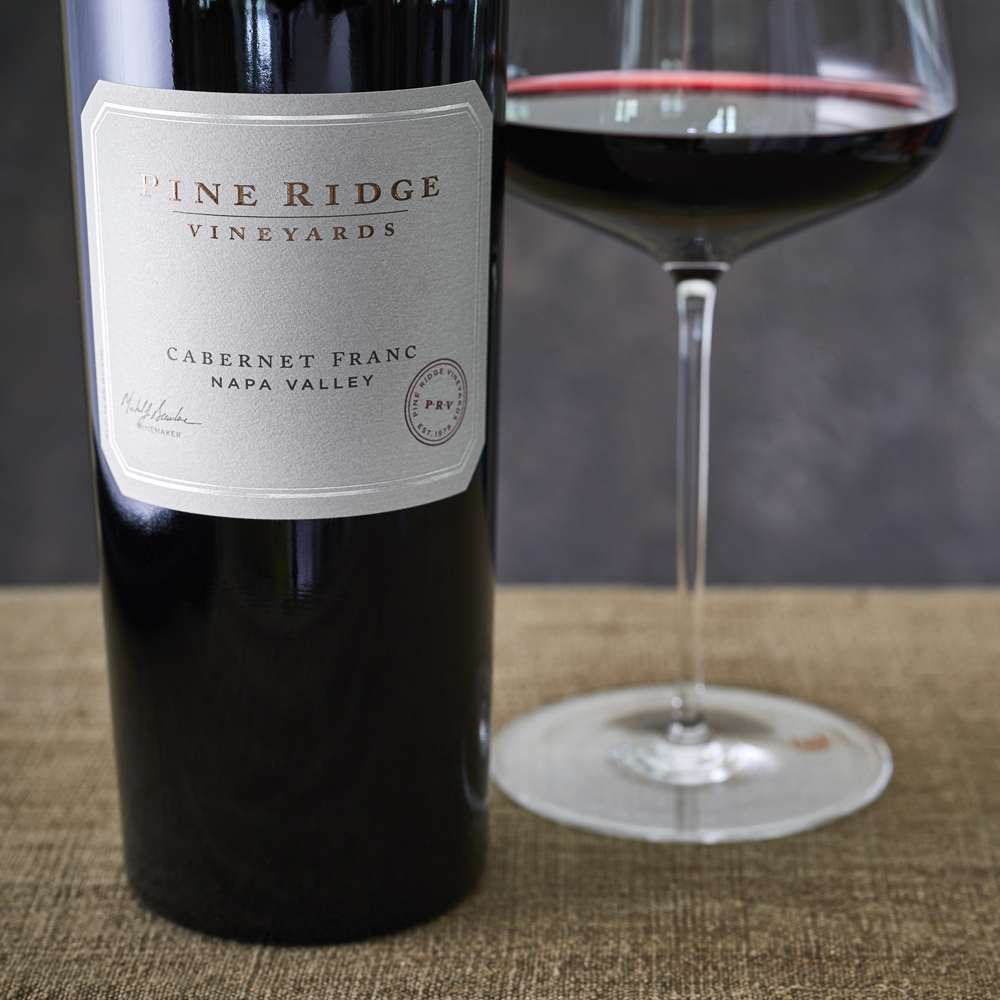 Pine Ridge Cabernet Franc bottle and wine glass