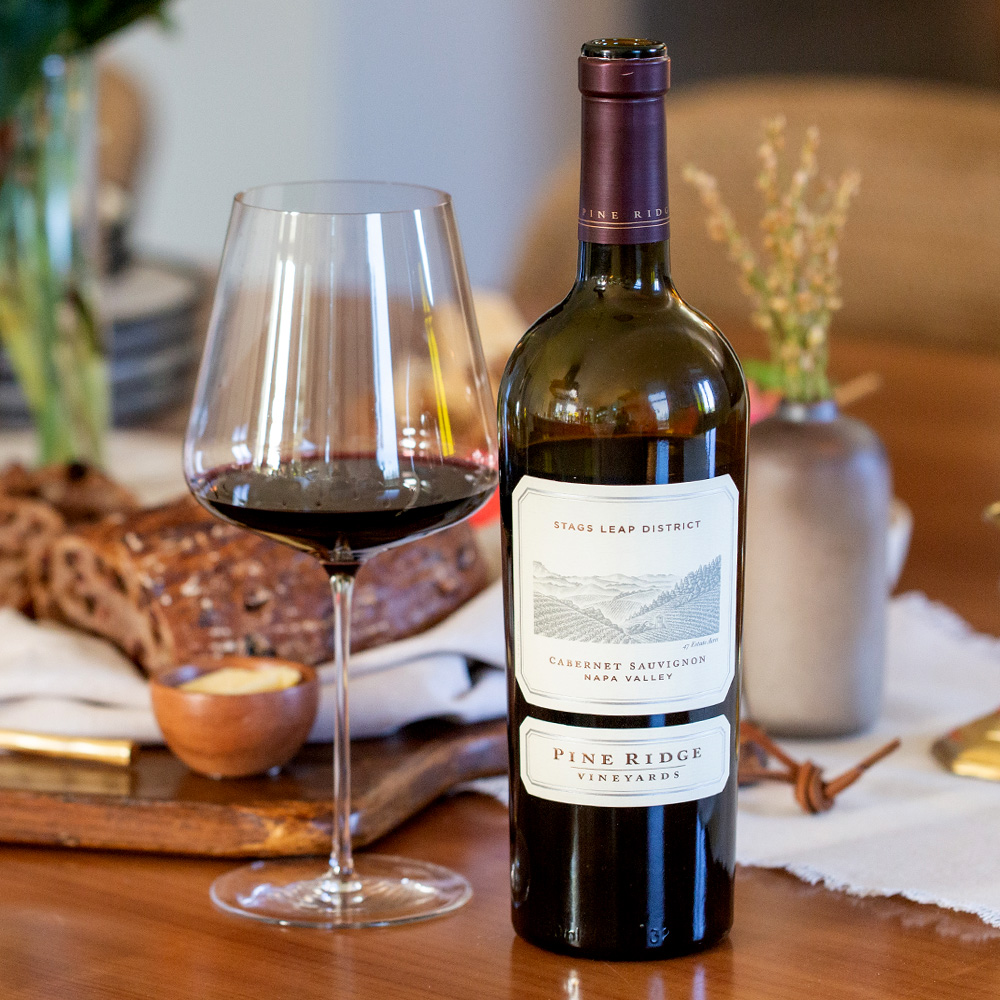 Pine Ridge Stags Leap District Cabernet with glasses and small bites
