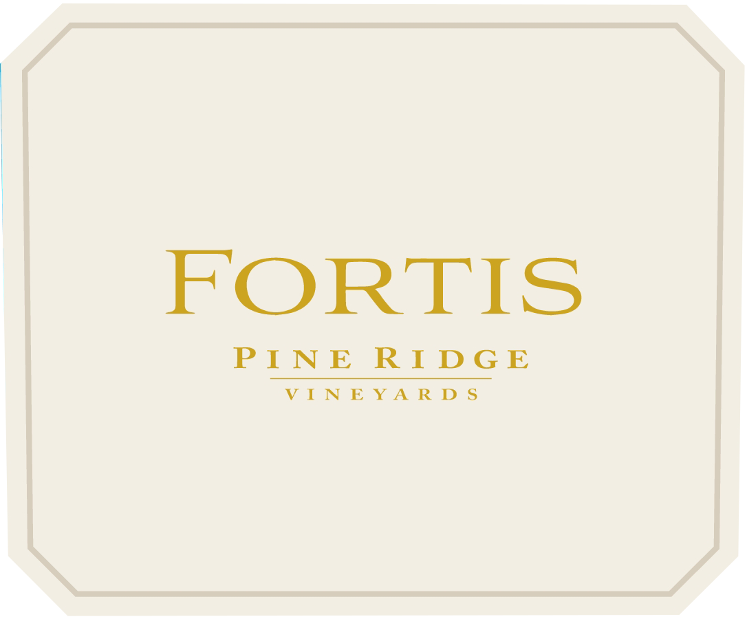 Label with gold text on a cream background reads FORTIS in large letters with Pine Ridge Vineyards in smaller letters below. The border is a subtle, darker shade.
